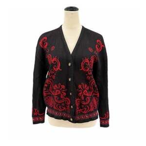 Vintage 90s Pendleton 100% Wool Black & Red Pattern Button Up Knit Soft Cardigan